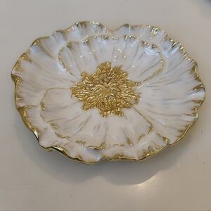 White and Gold Floral Anemone Trinket Dish By Michael Aram
